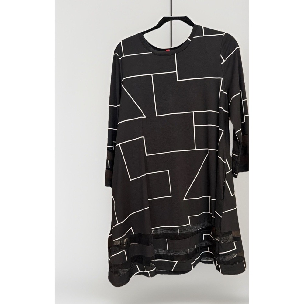 IC COLLECTION Black/White Fractured Lines Mesh Inlays Tunic L/ Black Leggings M